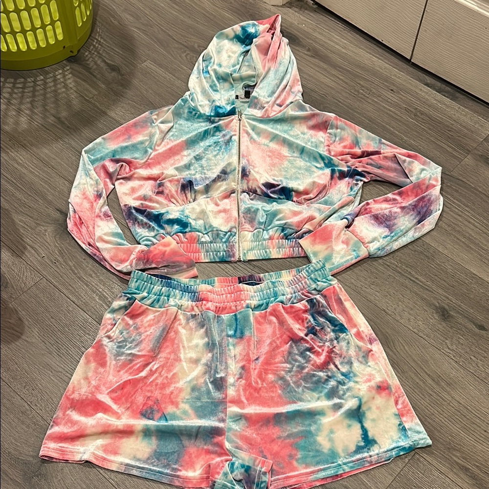 Tie-Dye Hoodie and Shorts Set